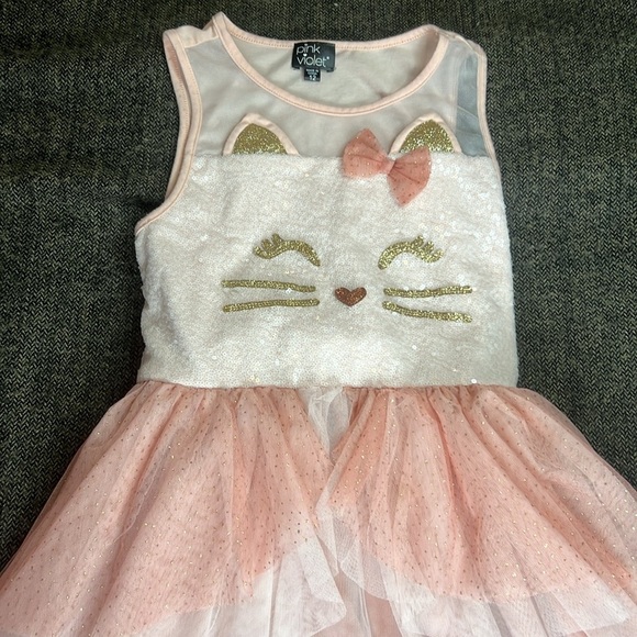 Adorable sequin sparkle dress with kitty cat face and bow sz 12 - Picture 2 of 7